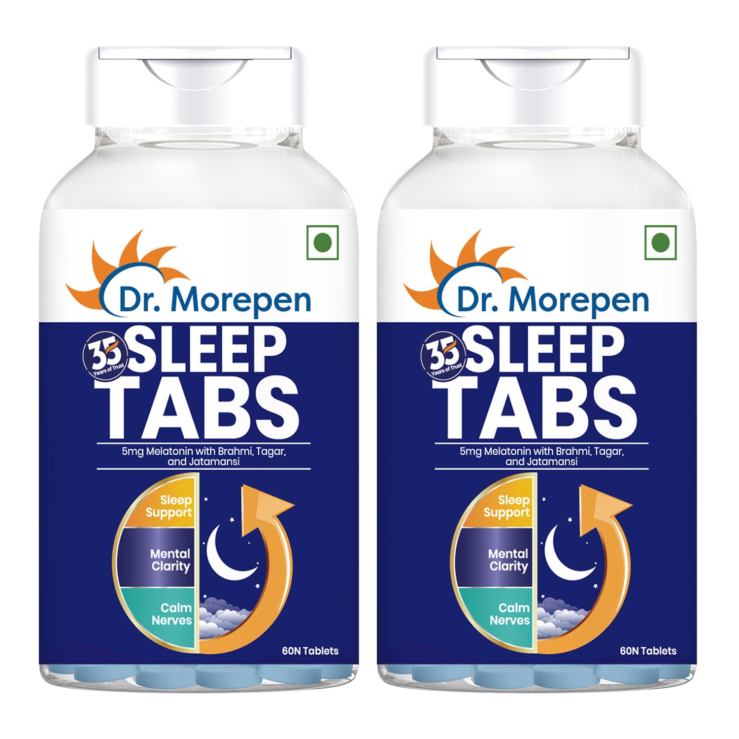 Dr. Morepen Sleep Tabs with Jatamansi, Tagar & Ashwagandha for Restful Sleep 60 Veg Tablets Pack of 2
Dr. Morepen Sleep Tabs with Jatamansi, Tagar & Ashwagandha for Restful Sleep 60 Veg Tablets Pack of 2
