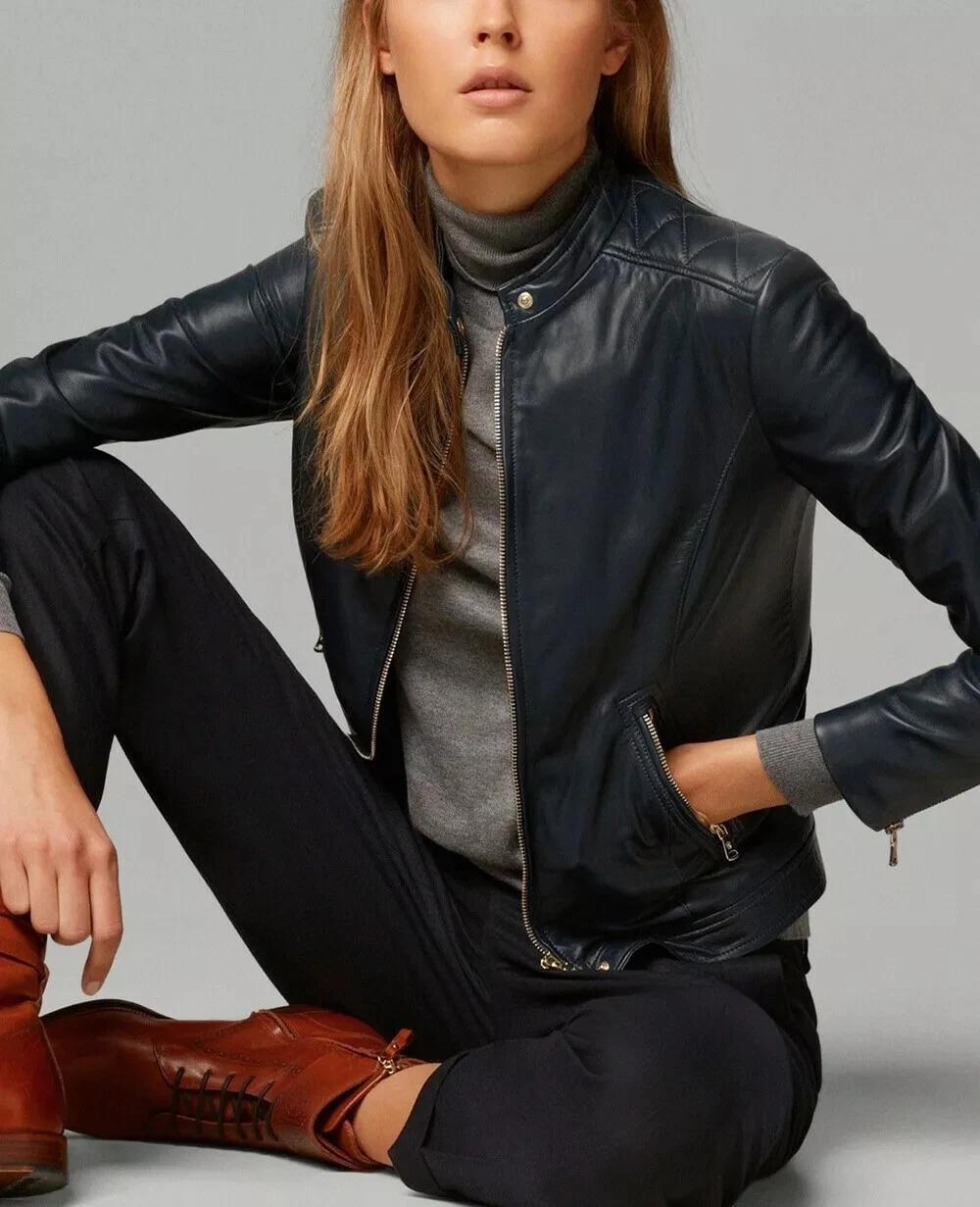 Women Leather Jacket Navy Blue Biker Moto Pure Lambskin Handmade Stylish Casual M темно-синього кольору
Women Leather Jacket Navy Blue Biker Moto Pure Lambskin Handmade Stylish Casual M темно-синього кольору
