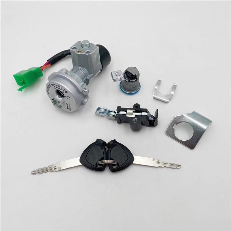 Xiandi HJ110-3-5 Motorcycle Lock Set: Door, Magnetic, Full Vehicle Lock, Ignition Switch, & Key.
Xiandi HJ110-3-5 Motorcycle Lock Set: Door, Magnetic, Full Vehicle Lock, Ignition Switch, & Key.