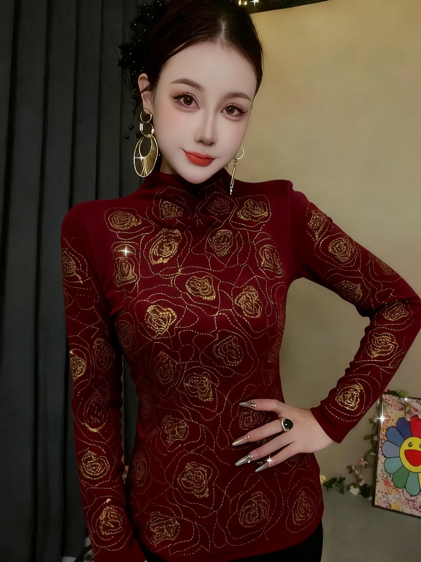 De Rong Women s Rhinestone Long-Sleeve T-Shirt: Elegant Base Layer with Half-High Collar for Autumn and Winter L
De Rong Women s Rhinestone Long-Sleeve T-Shirt: Elegant Base Layer with Half-High Collar for Autumn and Winter L
