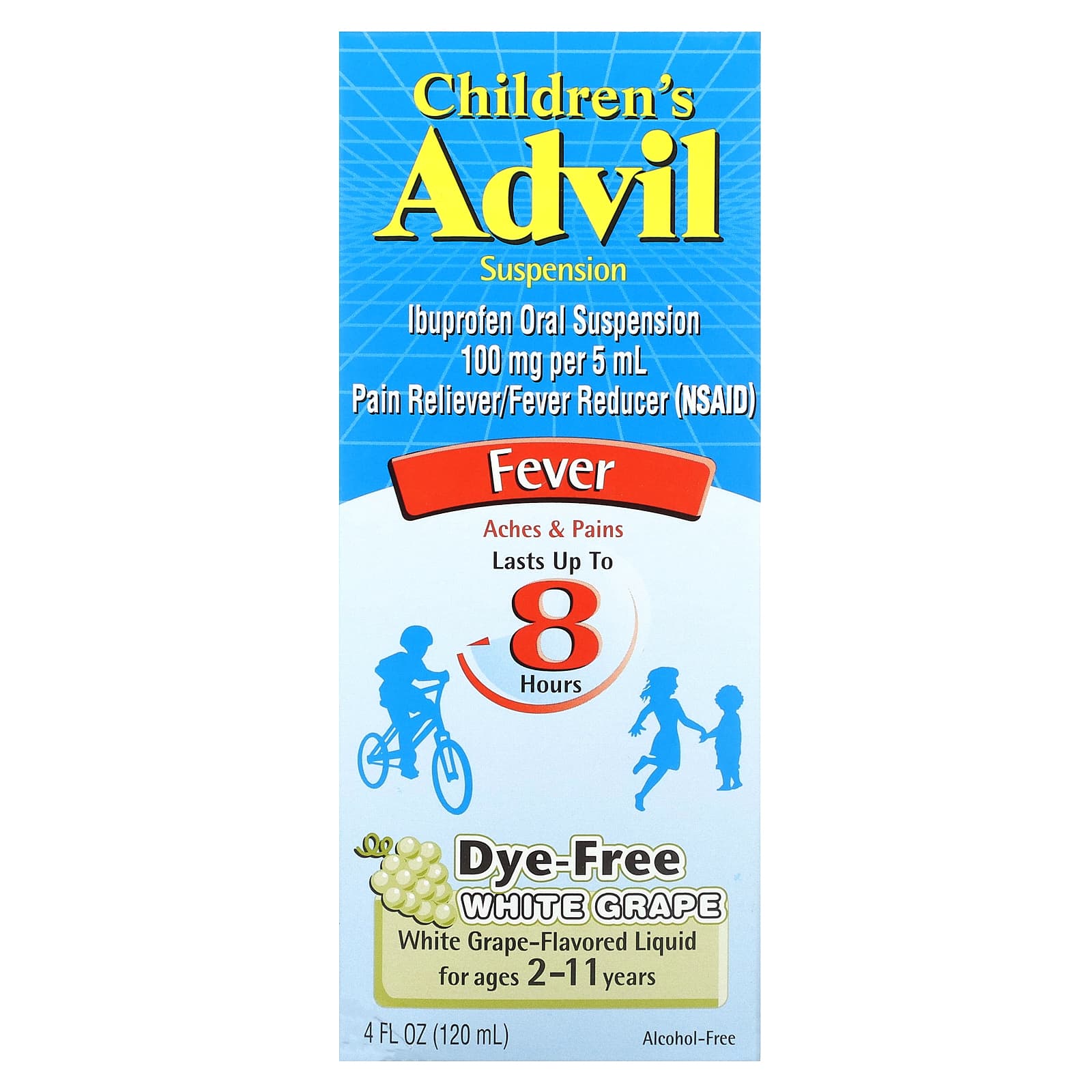 Advil, Дитячий Advil, Fever, для дітей від 2 до 11 років, білий виноград, 4 рідких унції (120 мл)
Advil, Дитячий Advil, Fever, для дітей від 2 до 11 років, білий виноград, 4 рідких унції (120 мл)