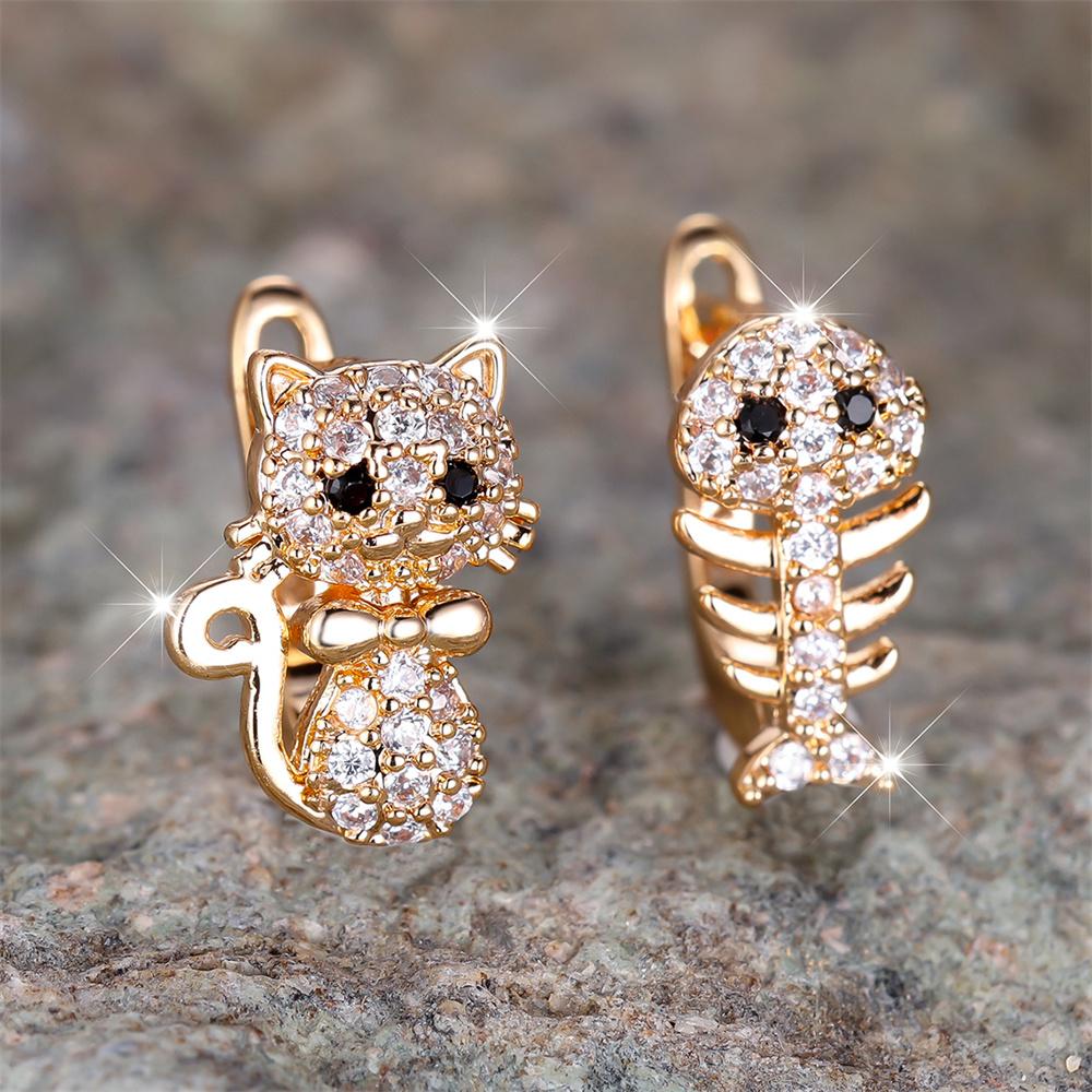 White Zircon Cute Small Cat Fishbone Black Eyes Hoop Earrings For Women Vintage Gold Color Ear Buckle Wedding Engagement Jewelry
White Zircon Cute Small Cat Fishbone Black Eyes Hoop Earrings For Women Vintage Gold Color Ear Buckle Wedding Engagement Jewelry