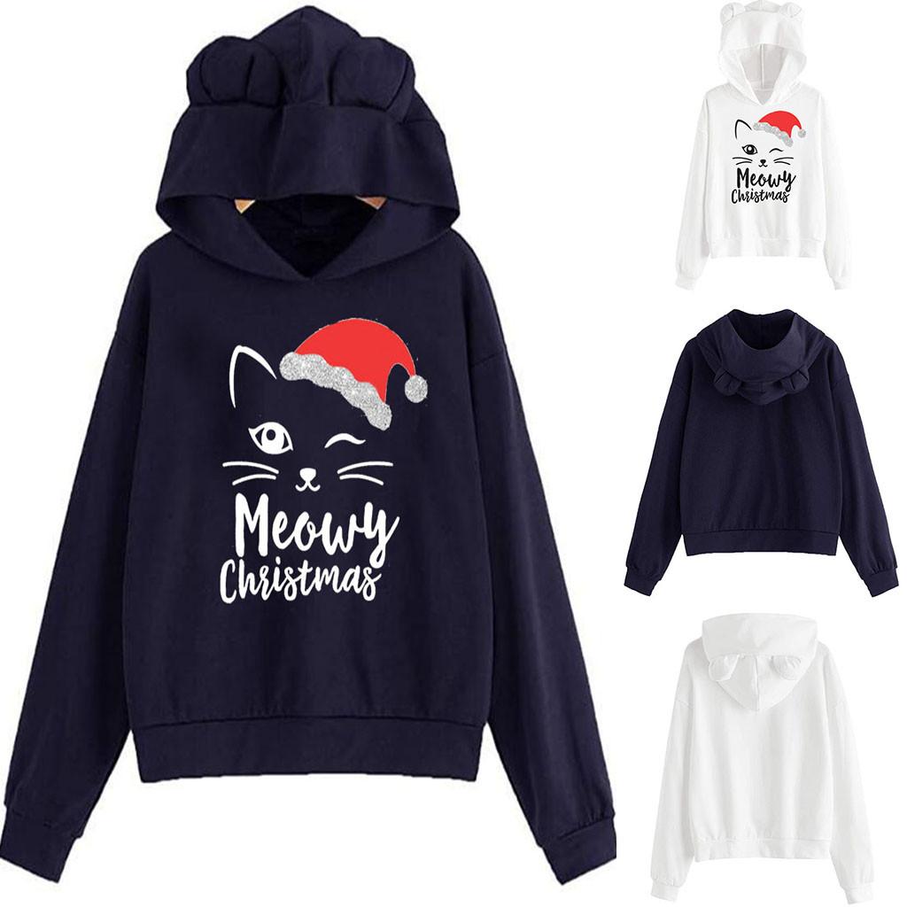 Женская толстовка с капюшоном и длинными рукавами с рождественским принтом кота
Женская толстовка с капюшоном и длинными рукавами с рождественским принтом кота