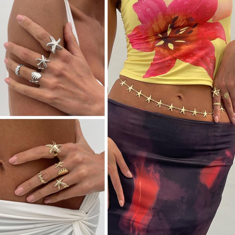 Adjustable Shell Ring Silver Star Waist Chains Exquisite Starfish Ring Set Party Silver-Ring Set
Adjustable Shell Ring Silver Star Waist Chains Exquisite Starfish Ring Set Party Silver-Ring Set