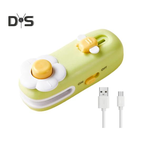 Мини-запайщик и резак для пакетов с чипсами, перезаряжаемый запайщик пакетов с чипсами, портативная машина для запечатывания пакетов с закусками, быстрый нагрев, компактный инструмент для резки и повторной запечатки зелёный