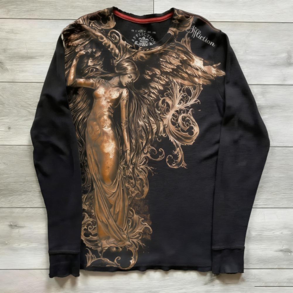 European Style Gothic Printing Long Sleeved T-shirt Fashion Round Neck Oversized T-shirt Men Casual Tops Women Streetwear S
European Style Gothic Printing Long Sleeved T-shirt Fashion Round Neck Oversized T-shirt Men Casual Tops Women Streetwear S