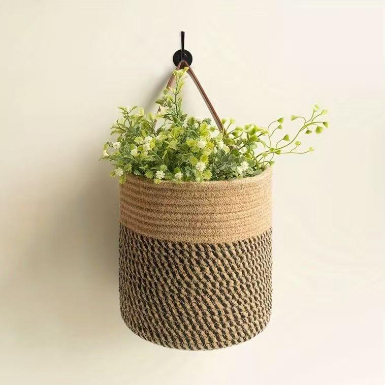 Hanging Cotton Rope Storage Basket Boho Woven Wall Basket with Leather Handle for Plants Towels Toys Rustic Home Decor Organizer 16cmX18cm
Hanging Cotton Rope Storage Basket Boho Woven Wall Basket with Leather Handle for Plants Towels Toys Rustic Home Decor Organizer 16cmX18cm