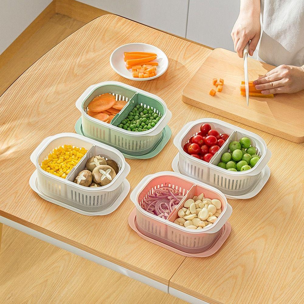 Plastic Food Storage Container Double Layers Fresh-Keeping Drain Box Kitchen белый 
Plastic Food Storage Container Double Layers Fresh-Keeping Drain Box Kitchen белый