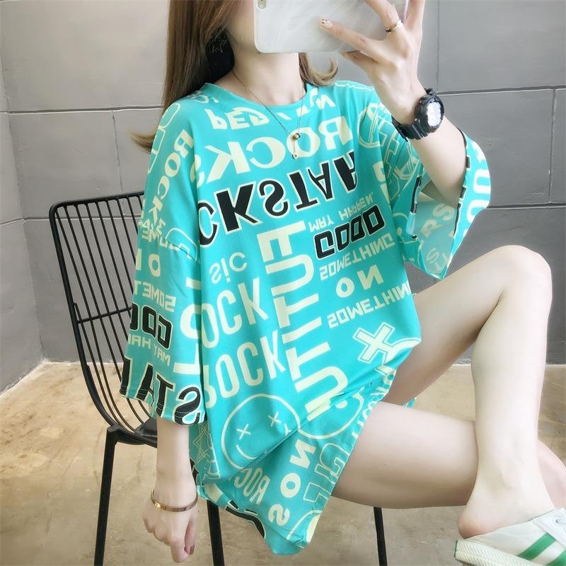 Medium and long t-shirt women s short-sleeved summer women s clothing student loose ins trendy short-sleeved bf on clothes XXL зелений
Medium and long t-shirt women s short-sleeved summer women s clothing student loose ins trendy short-sleeved bf on clothes XXL зелений