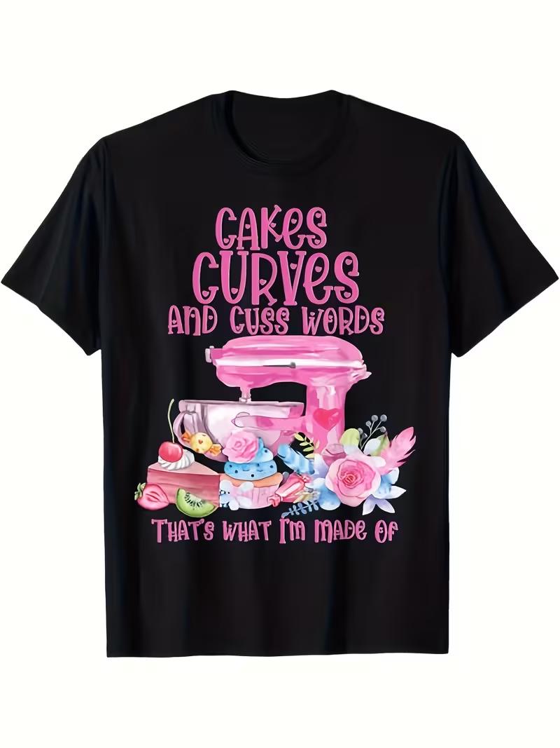 Funny Baking Sarcasm TShirt CakesCurves Cuss Graphic Tee with Pink Cake Mixer Female Silhouette Humor Apparel for Bakers S
Funny Baking Sarcasm TShirt CakesCurves Cuss Graphic Tee with Pink Cake Mixer Female Silhouette Humor Apparel for Bakers S