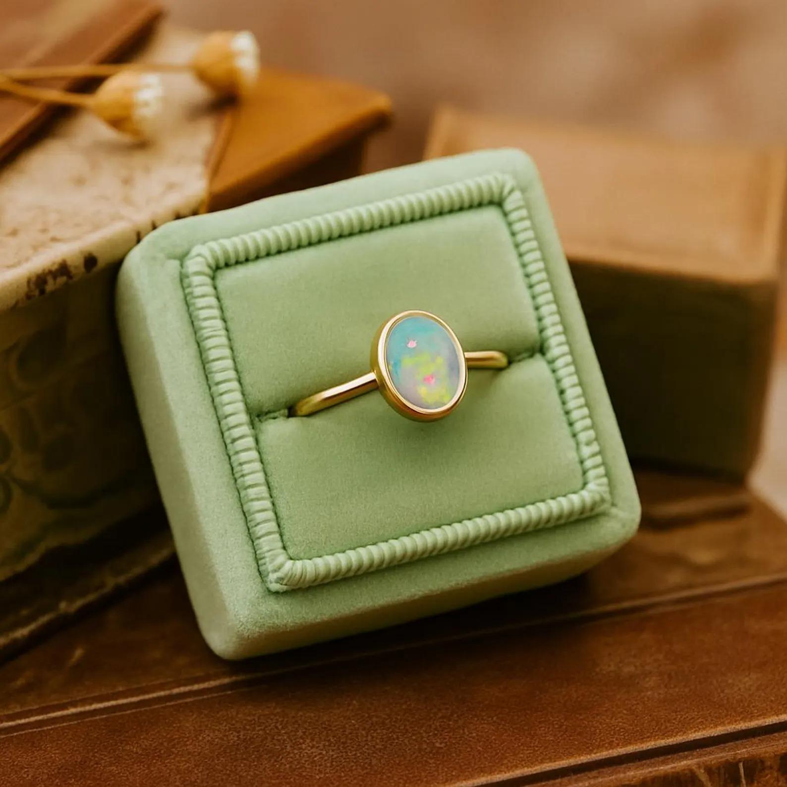 Овальное кольцо-солитер с опалом: Свадебное кольцо с покрытием из розового золота: Украшения в стиле ар-деко для невесты, подарок унисекс Q розовый