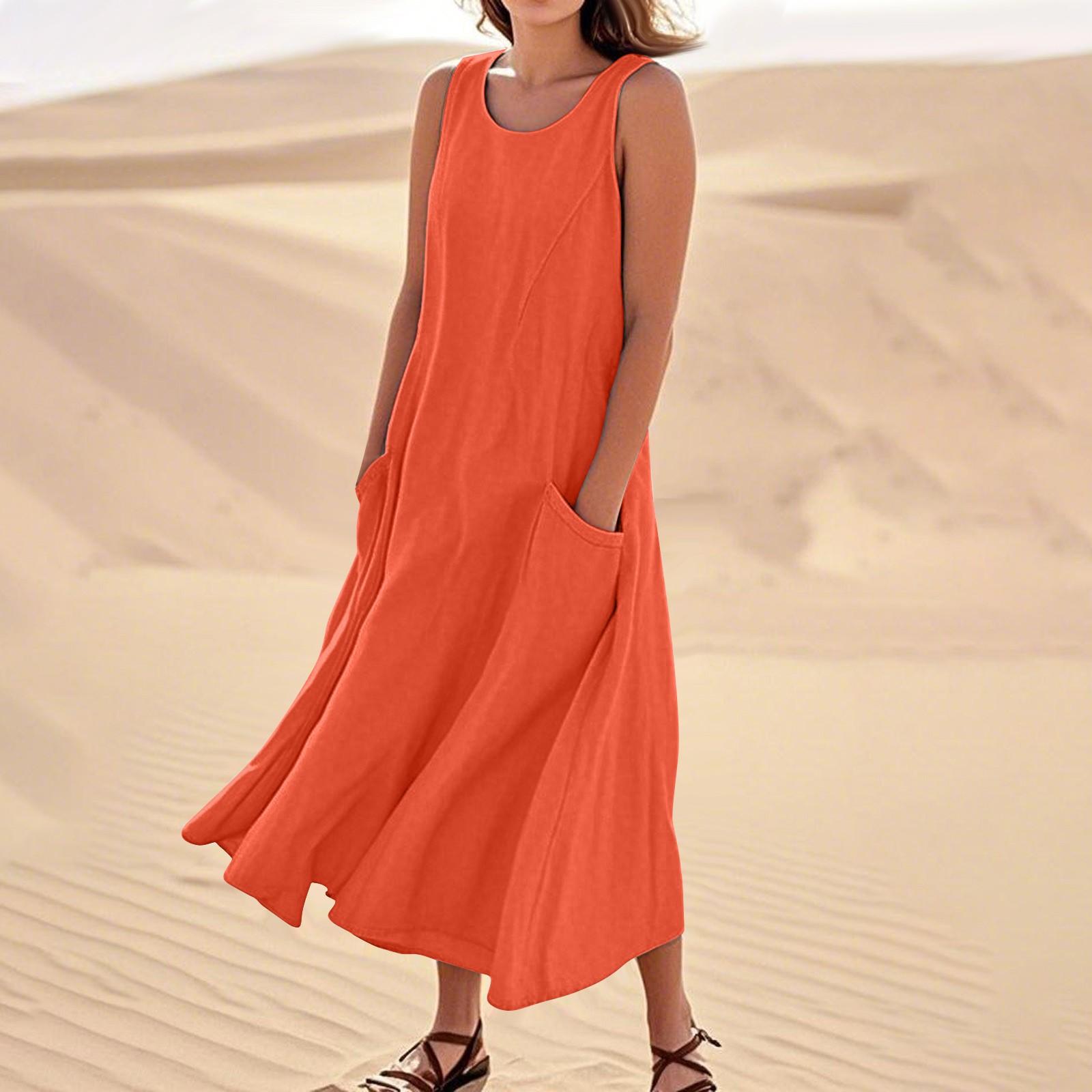 Женские повседневные однотонные платья из хлопка с круглым вырезом без рукавов и карманами XL оранжевый
Женские повседневные однотонные платья из хлопка с круглым вырезом без рукавов и карманами XL оранжевый