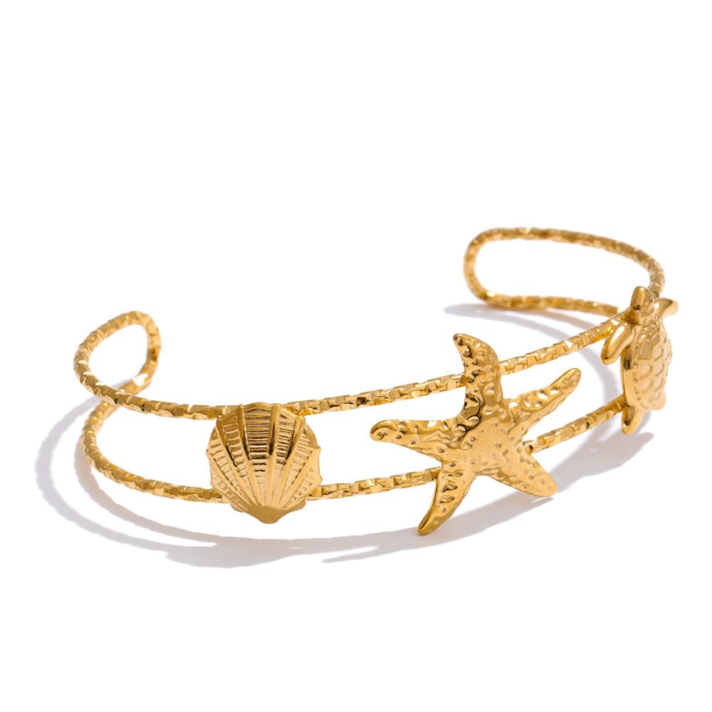 Yhpup Ocean Series Golden PVD Starfish Shell Sun Cuff Bracelet Open Wrist Jewelry Stainless Steel Bangle for Summer Holiday
Yhpup Ocean Series Golden PVD Starfish Shell Sun Cuff Bracelet Open Wrist Jewelry Stainless Steel Bangle for Summer Holiday