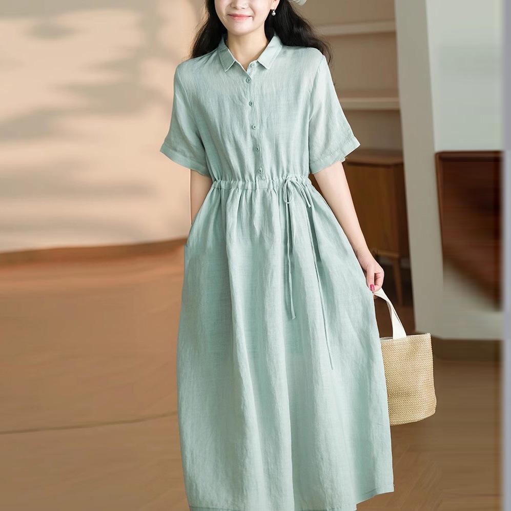 Solid color cotton and linen short-sleeved dress women s 2025 summer fan loose and thin fashion Polo collar medium and long dress M розовый
Solid color cotton and linen short-sleeved dress women s 2025 summer fan loose and thin fashion Polo collar medium and long dress M розовый