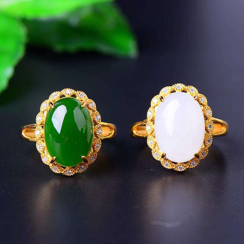 Xinjiang Women s Gold-Plated Ring with Imitation Hetian Jade, Mutton Fat White Jade, and Spinach Green Jasper Adjustable
Xinjiang Women s Gold-Plated Ring with Imitation Hetian Jade, Mutton Fat White Jade, and Spinach Green Jasper Adjustable