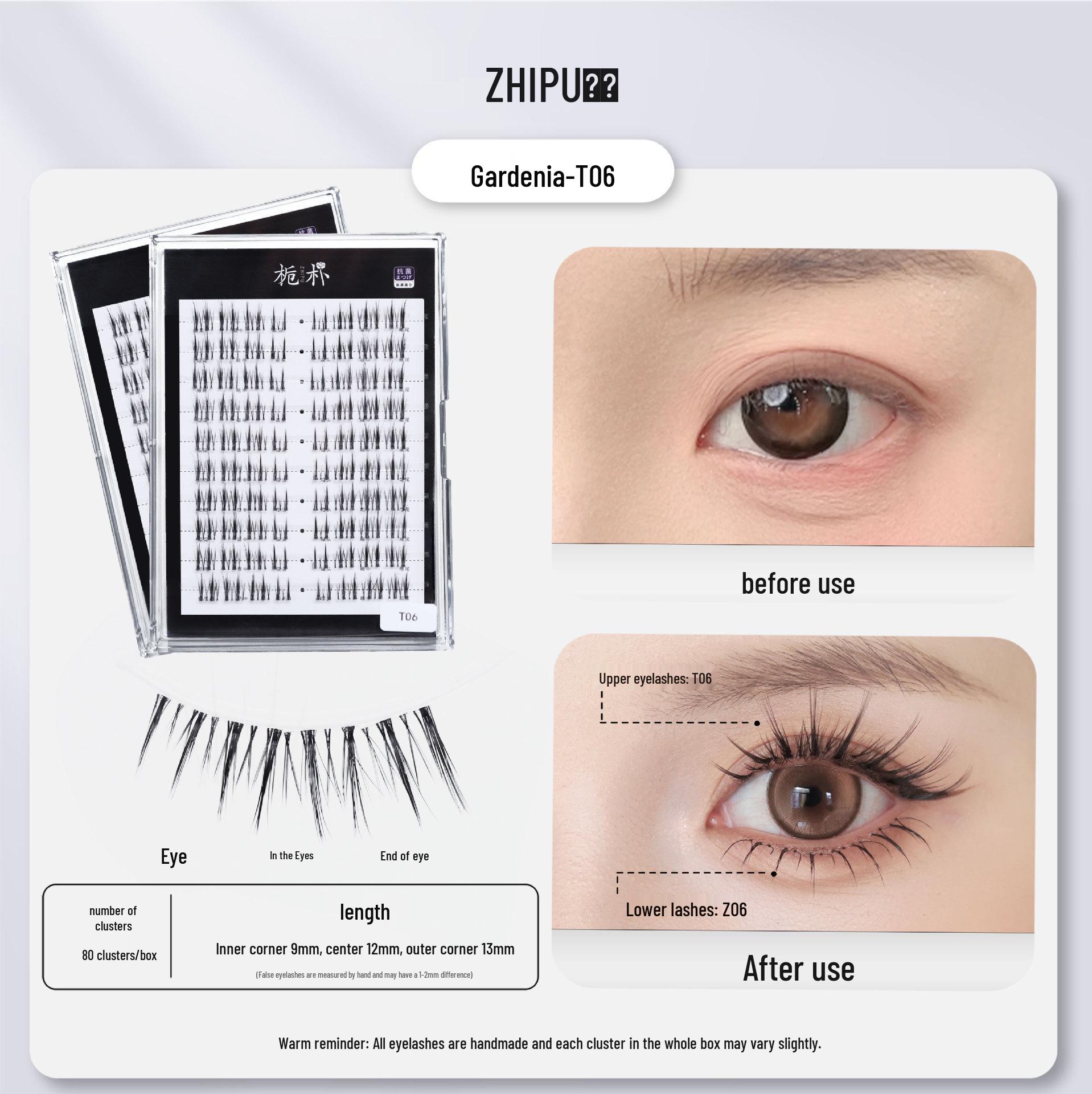 Zhi Pu T06 Hand-tied False Eyelashes | Segmented with Fishing Line Stem | Short Front, Long Back | No Glue Needed
Zhi Pu T06 Hand-tied False Eyelashes | Segmented with Fishing Line Stem | Short Front, Long Back | No Glue Needed