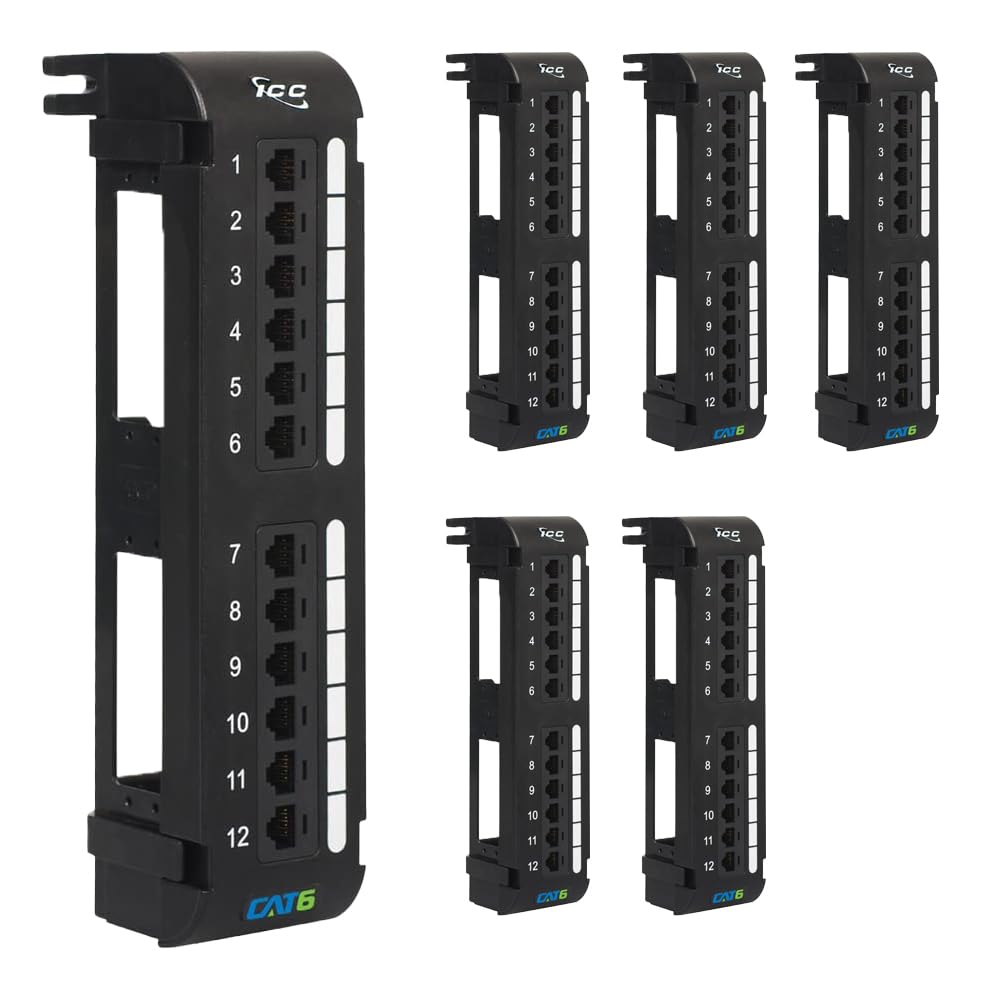 ICC CAT6 Patch Panel, UL Listed & PoE++ Rated Gigabit Applications, Wall Mount 12 Port Network Patch Panel with Rear 110 IDC Terminal Blocks and 89D W
ICC CAT6 Patch Panel, UL Listed & PoE++ Rated Gigabit Applications, Wall Mount 12 Port Network Patch Panel with Rear 110 IDC Terminal Blocks and 89D W
