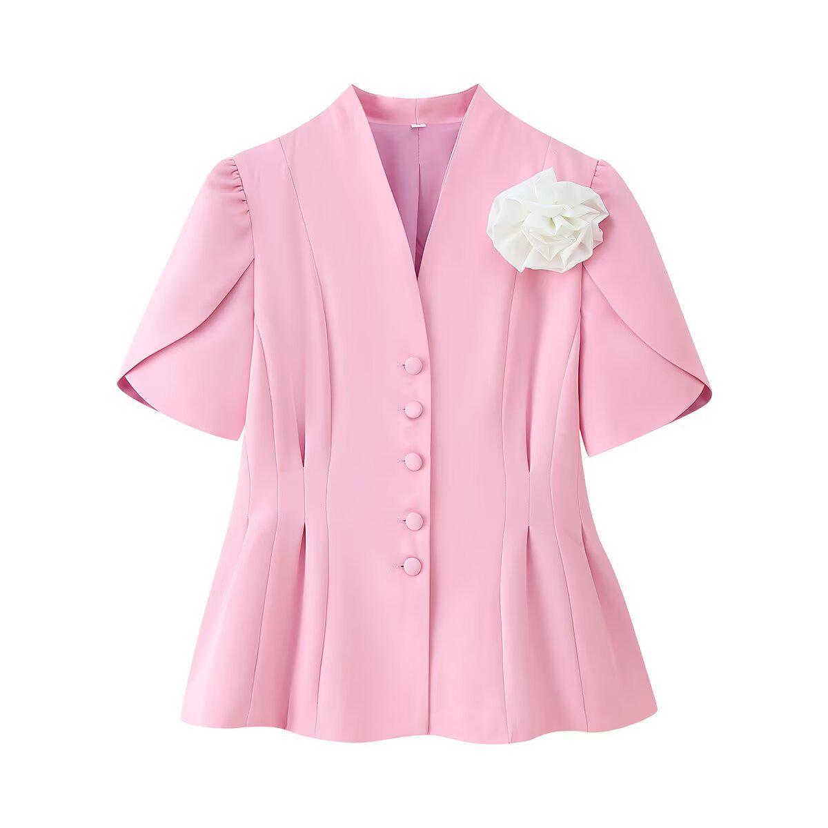 European and American Women s Fashion 2025 Summer Handmade Floral Waist-Cinching Short-Sleeved Suit Top S рожевий
European and American Women s Fashion 2025 Summer Handmade Floral Waist-Cinching Short-Sleeved Suit Top S рожевий