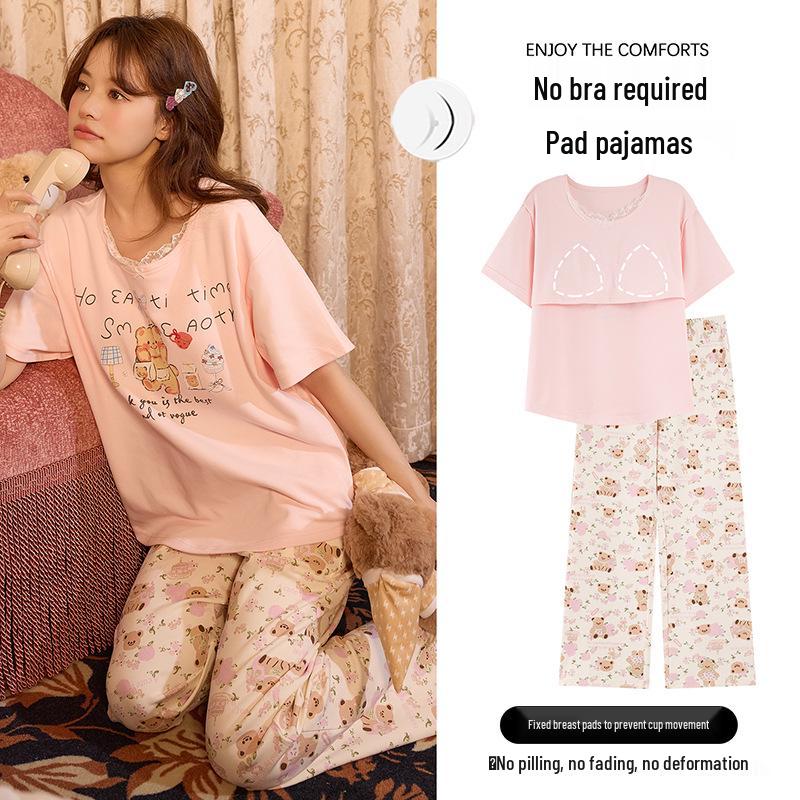Women s Plus Size Summer Cotton Pajamas with Built-in Bra: Short Sleeve Top & Long Pants, High-End Feel, Wear Indoors or Out XL
Women s Plus Size Summer Cotton Pajamas with Built-in Bra: Short Sleeve Top & Long Pants, High-End Feel, Wear Indoors or Out XL
