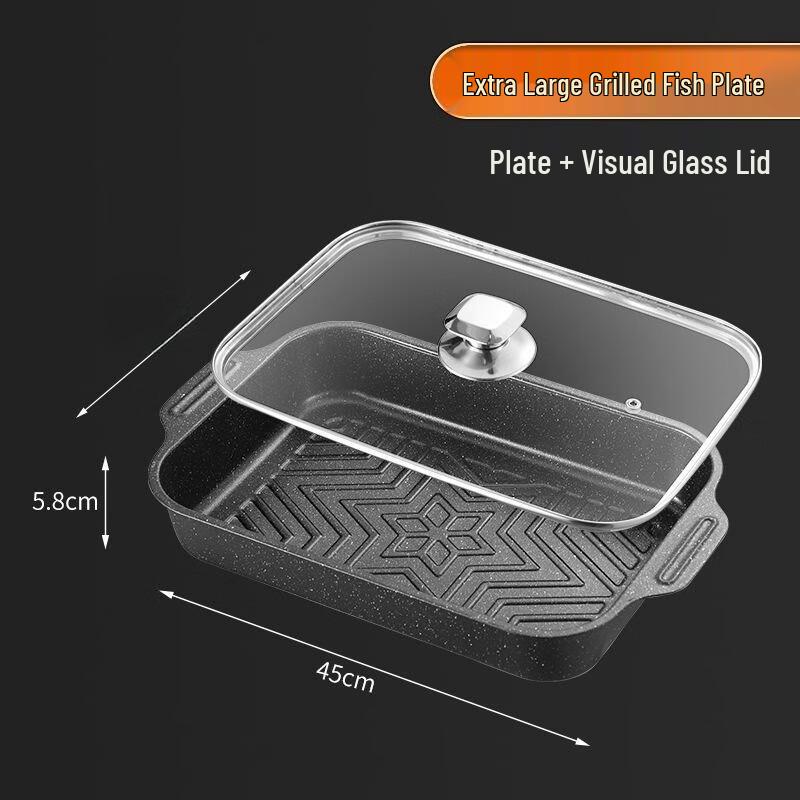 NuFeng Rectangular Grilled Fish Pan with Glass Lid 45x28x5.8cm
NuFeng Rectangular Grilled Fish Pan with Glass Lid 45x28x5.8cm