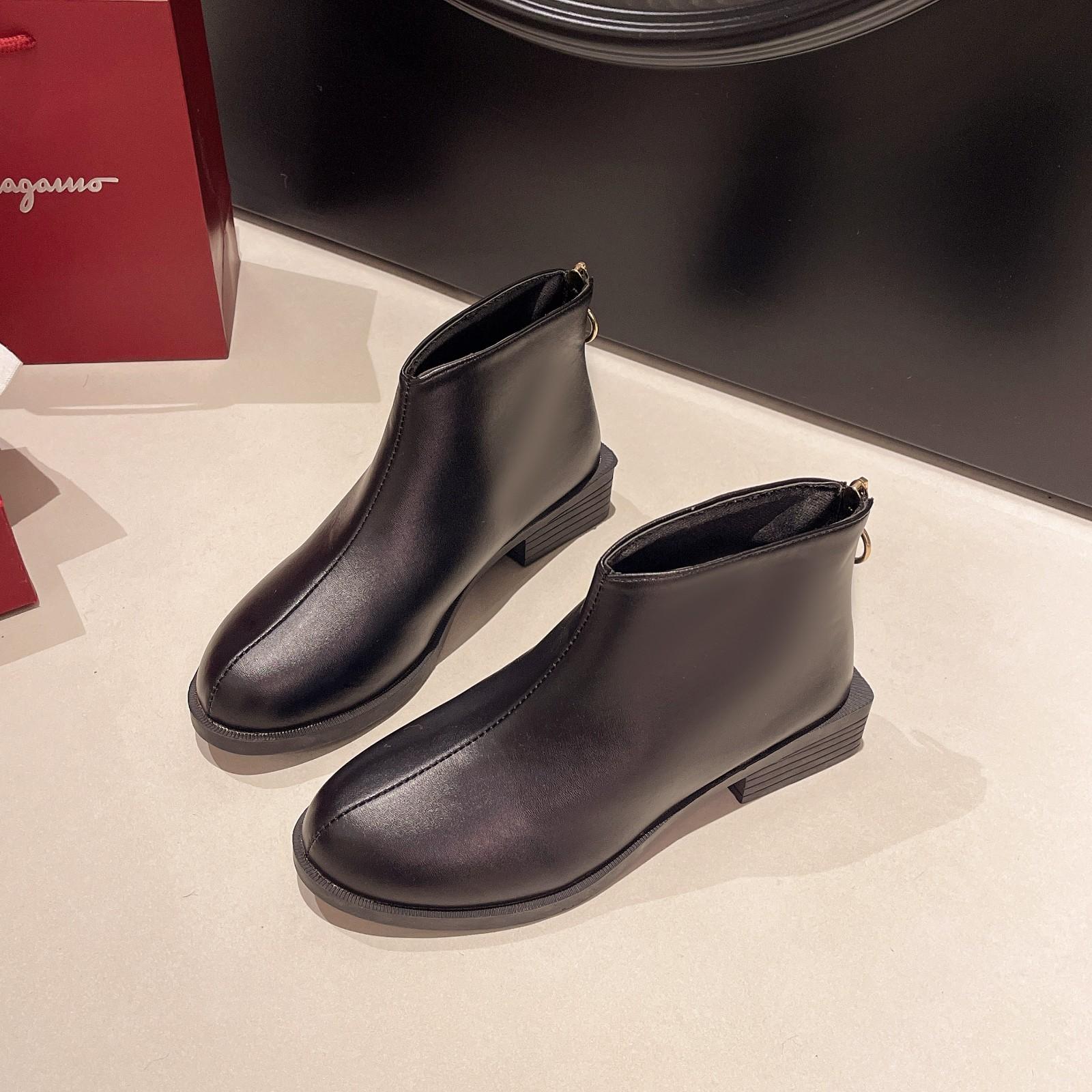 Ботинки женские британские новые весенние и осенние короткие ботинки на толстом каблуке корейские маленькие каблуки универсальная мода 40 чёрный