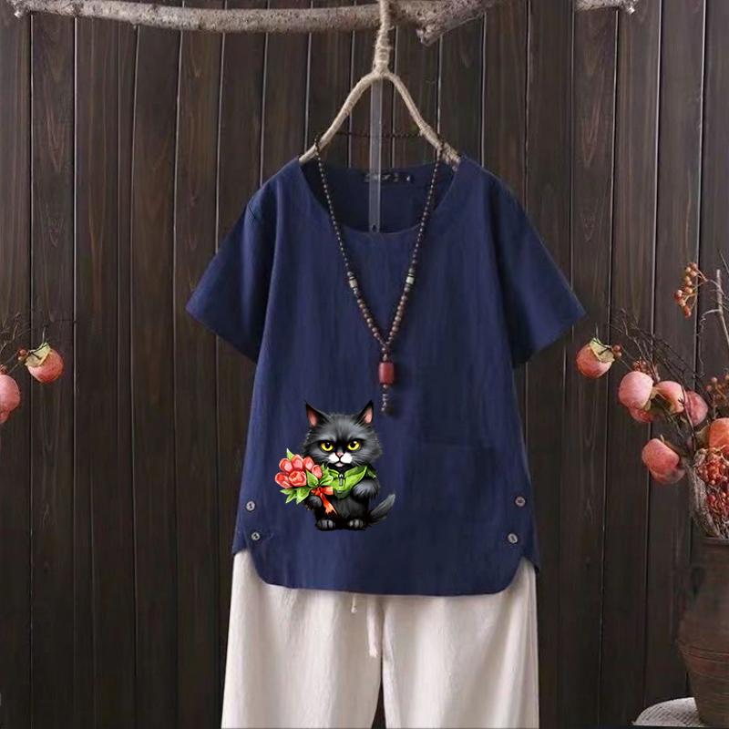 Женская футболка из хлопка и конопли с V-образным вырезом и принтом кошки - Летний тренд 2025, весело и модно 4XL темно-синий
Женская футболка из хлопка и конопли с V-образным вырезом и принтом кошки - Летний тренд 2025, весело и модно 4XL темно-синий
