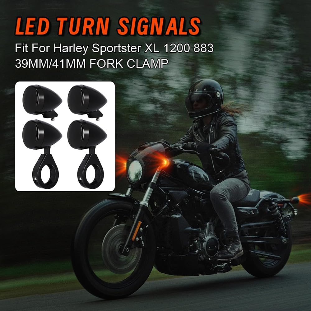 4Pcs Motorcycle Front Rear Fork Clamp LED Turn Signal Lights For Harley and Black Housing 41mm Indicator Lamps Replace
4Pcs Motorcycle Front Rear Fork Clamp LED Turn Signal Lights For Harley and Black Housing 41mm Indicator Lamps Replace