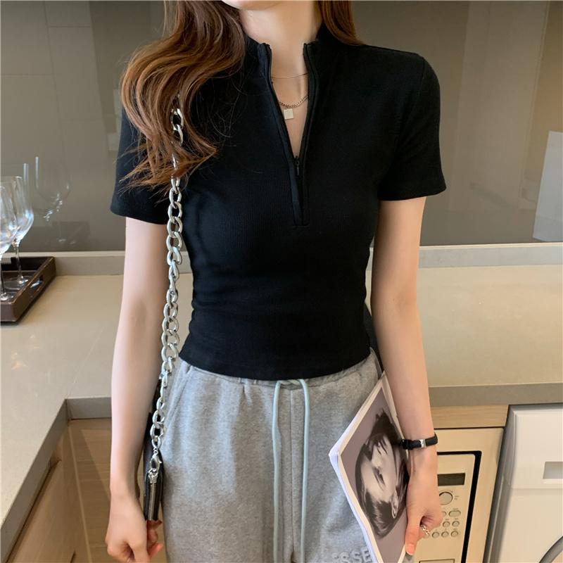 Летняя новая облегающая хлопковая повседневная футболка с коротким рукавом, женская мода, застежка-молния, стойка, темперамент, простые женские футболки, элегантные офисные женские футболки, топы 26570 XL чёрный
Летняя новая облегающая хлопковая повседневная футболка с коротким рукавом, женская мода, застежка-молния, стойка, темперамент, простые женские футболки, элегантные офисные женские футболки, топы 26570 XL чёрный