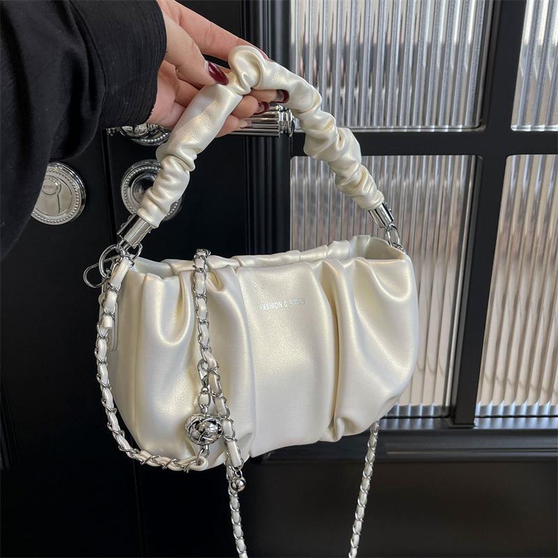 новая однотонная плиссированная сумка через плечо из полиуретана, легкая и удобная ткань, детальный дизайн, большая вместимость