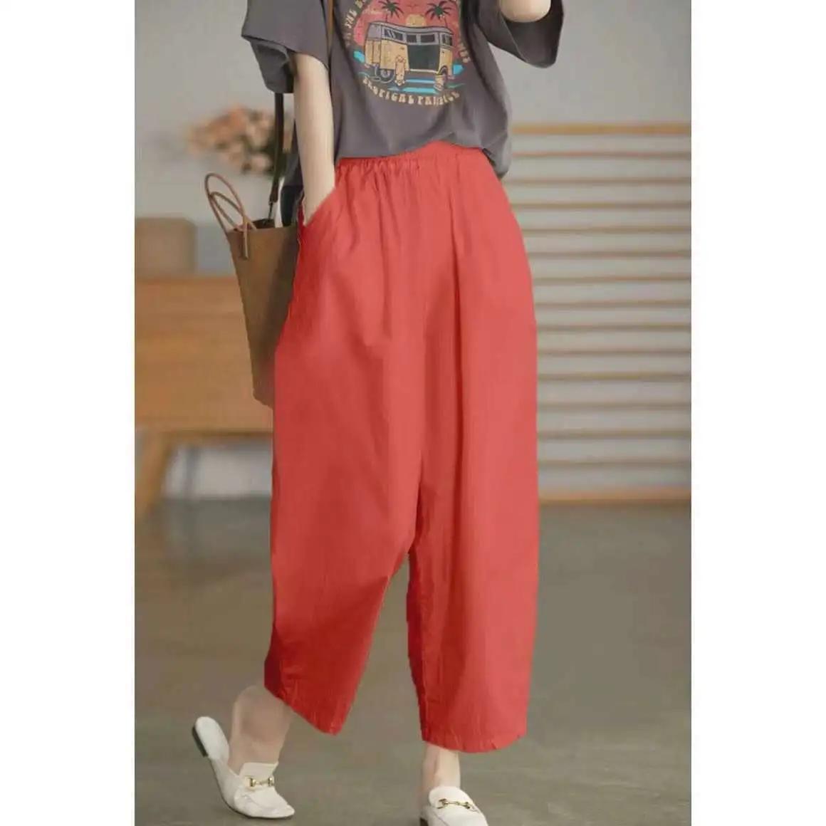 Женские летние брюки с высокой талией, широкие укороченные брюки в стиле ретро, повседневные свободные мешковатые брюки из хлопка и льна для женщин M красный
Женские летние брюки с высокой талией, широкие укороченные брюки в стиле ретро, повседневные свободные мешковатые брюки из хлопка и льна для женщин M красный