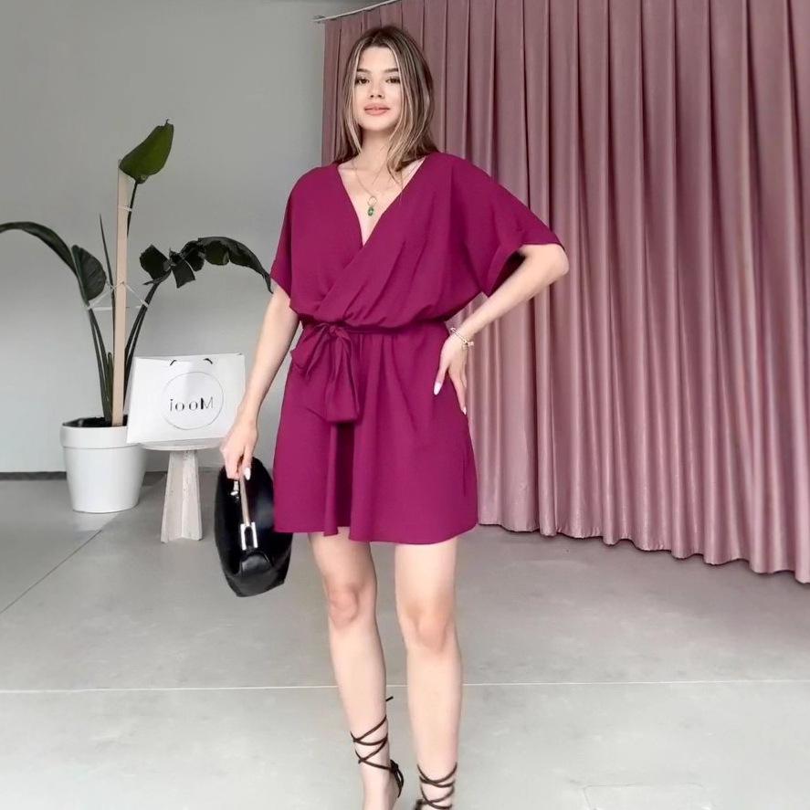 2025 Summer Women s Elegant V-Neck Loose Batwing Sleeve Short Dress Small кирпич красный
2025 Summer Women s Elegant V-Neck Loose Batwing Sleeve Short Dress Small кирпич красный