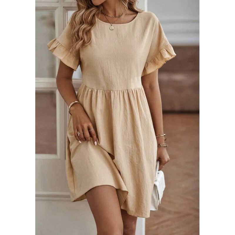 A Stylish round-Neck Loose Dress Pure Color Temperament Crew Neck Loose A- line Skirt Dress Apricot color S
A Stylish round-Neck Loose Dress Pure Color Temperament Crew Neck Loose A- line Skirt Dress Apricot color S