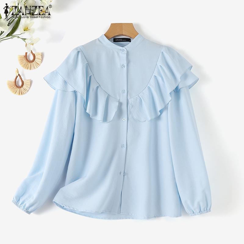 ZANZEA Женская повседневная свободная блузка с круглым вырезом и длинными рукавами с оборками
ZANZEA Женская повседневная свободная блузка с круглым вырезом и длинными рукавами с оборками