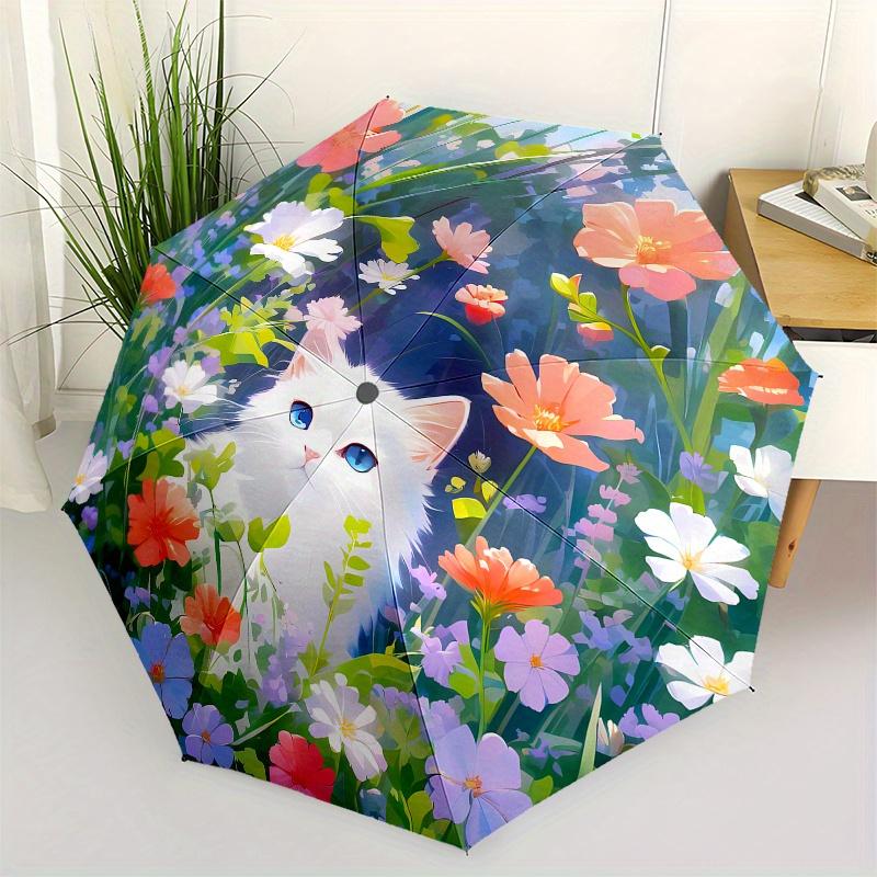 Flower Garden Cat Automatic folding umbrella simple eight rib design, bright color pattern, durable iron frame, ideal for travel and outdoo
Flower Garden Cat Automatic folding umbrella simple eight rib design, bright color pattern, durable iron frame, ideal for travel and outdoo