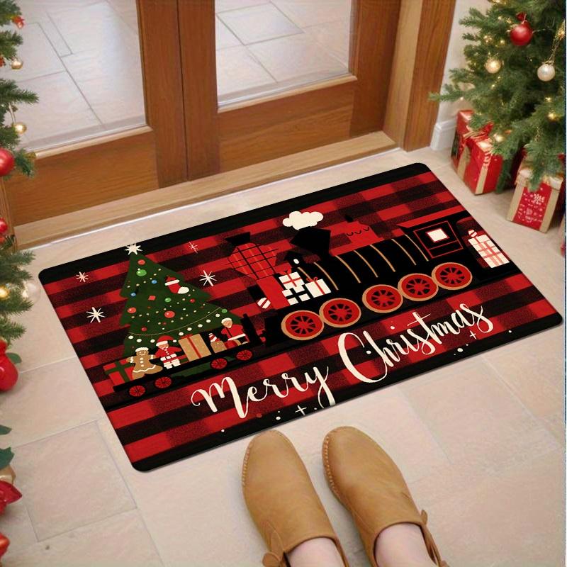 Flannel Thickness 0.47inch - 1pc Classic Christmas Red and Black Striped Door Mat, Red Train Print Absorbent Non-Slip Area Mat, 40cm x 60cm
Flannel Thickness 0.47inch - 1pc Classic Christmas Red and Black Striped Door Mat, Red Train Print Absorbent Non-Slip Area Mat, 40cm x 60cm