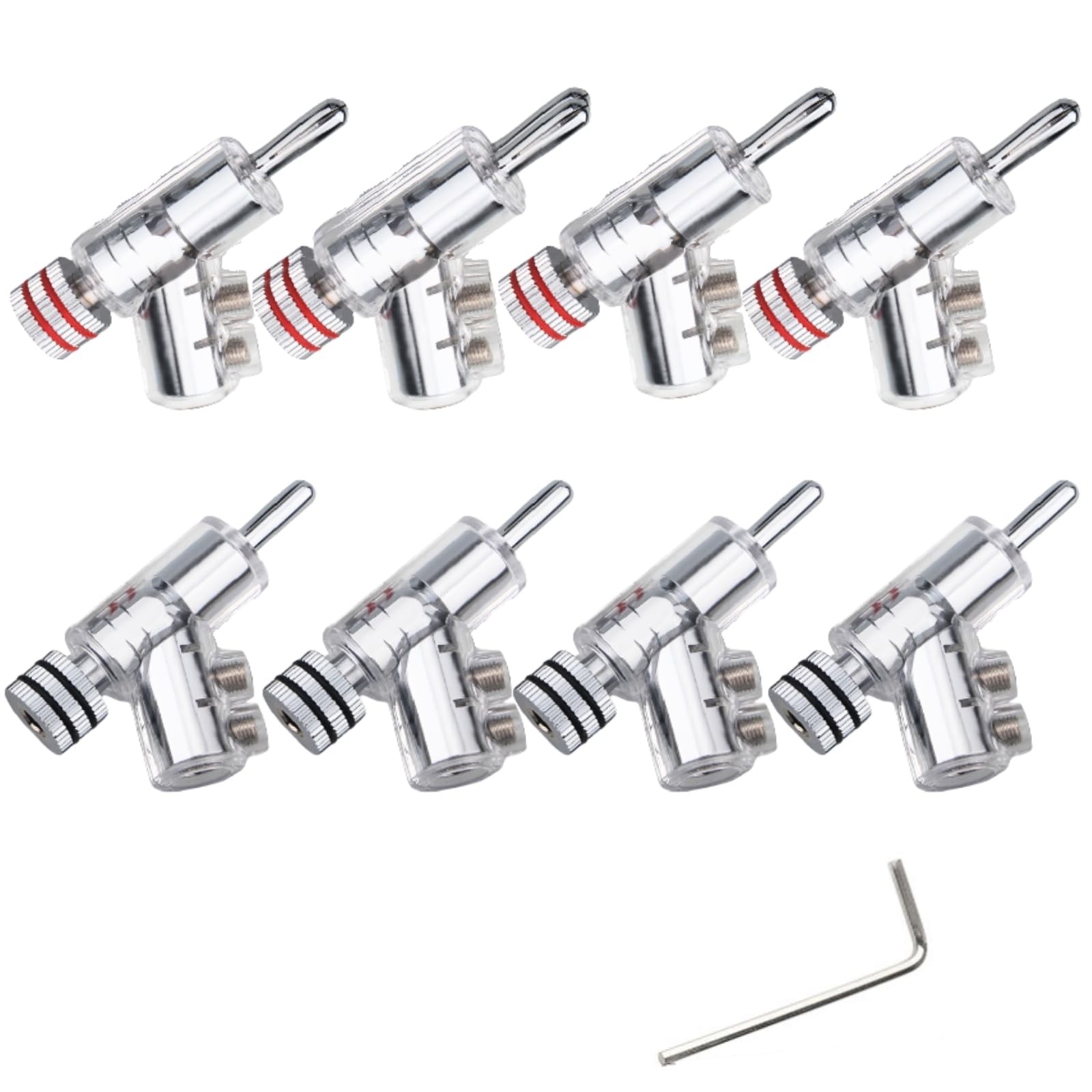 nanomaru 4mm Banana Plug Connectors, Right Angle, Screw-in Type, Audio Jack, Speaker, 4 Red, 4 Black, Rhodium Plated, Set of 8
nanomaru 4mm Banana Plug Connectors, Right Angle, Screw-in Type, Audio Jack, Speaker, 4 Red, 4 Black, Rhodium Plated, Set of 8