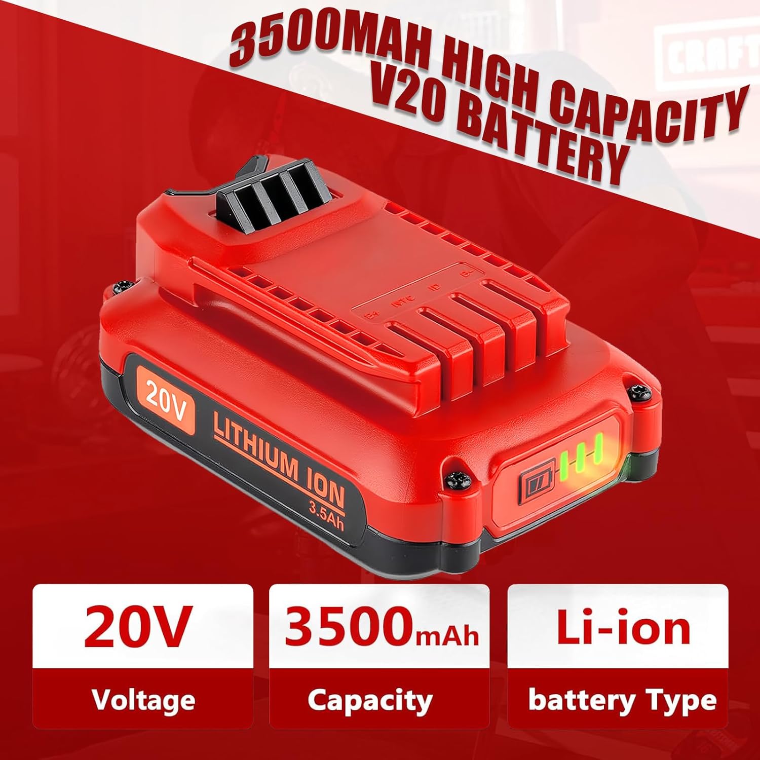 1 шт. CMCB202-2 сменный аккумулятор для Craftsman 20 В 3,5 Ач V20 литий-ионный аккумулятор CMCB204 CMCB202 CMCB201 CMCB206 совместимый с электроинструментами V20 1*CMCB202 Battery
1 шт. CMCB202-2 сменный аккумулятор для Craftsman 20 В 3,5 Ач V20 литий-ионный аккумулятор CMCB204 CMCB202 CMCB201 CMCB206 совместимый с электроинструментами V20 1*CMCB202 Battery