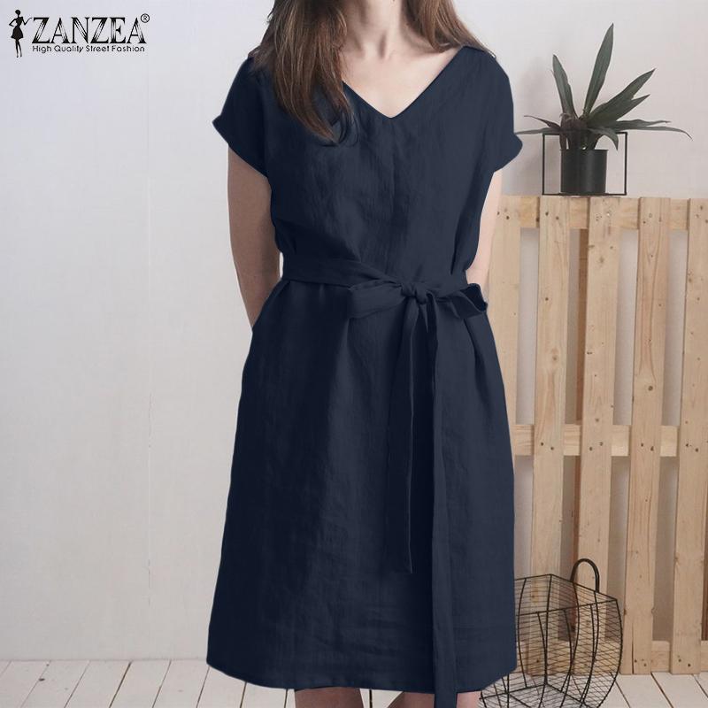 ZANZEA Лето Хлопок Льняное платье Женщины Повседневное платье с коротким рукавом
ZANZEA Лето Хлопок Льняное платье Женщины Повседневное платье с коротким рукавом