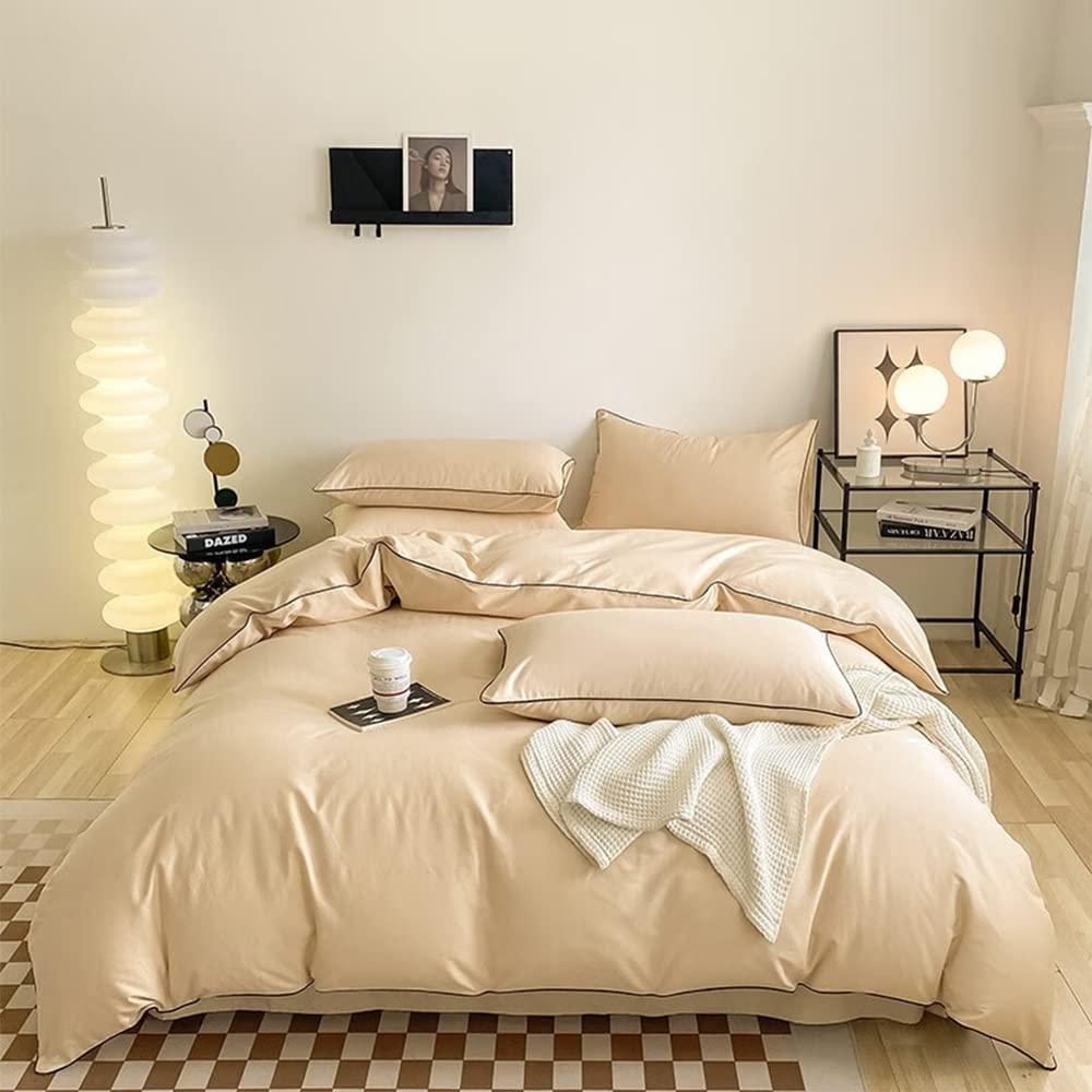 Cotton Double Bedding Set with Beautiful Edge Suitable for Western and Japanese Style Solid Includes Duvet Fitted and and Dust Milk Tea 100% 4-Piece
Cotton Double Bedding Set with Beautiful Edge Suitable for Western and Japanese Style Solid Includes Duvet Fitted and and Dust Milk Tea 100% 4-Piece