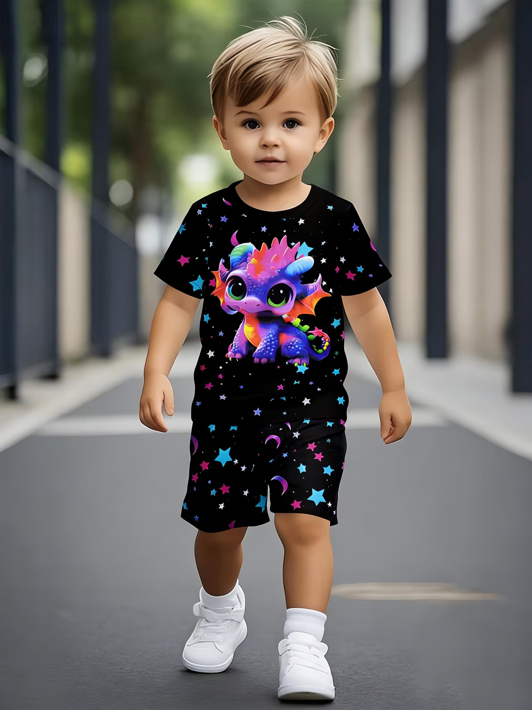 Toddler Boys Cute Colorful Dragon & Star Print 2-Piece Outfit, Summer Black Casual Clothes for Kids, Perfect for Playwear & Outdoor 5-6Y чорний
Toddler Boys Cute Colorful Dragon & Star Print 2-Piece Outfit, Summer Black Casual Clothes for Kids, Perfect for Playwear & Outdoor 5-6Y чорний