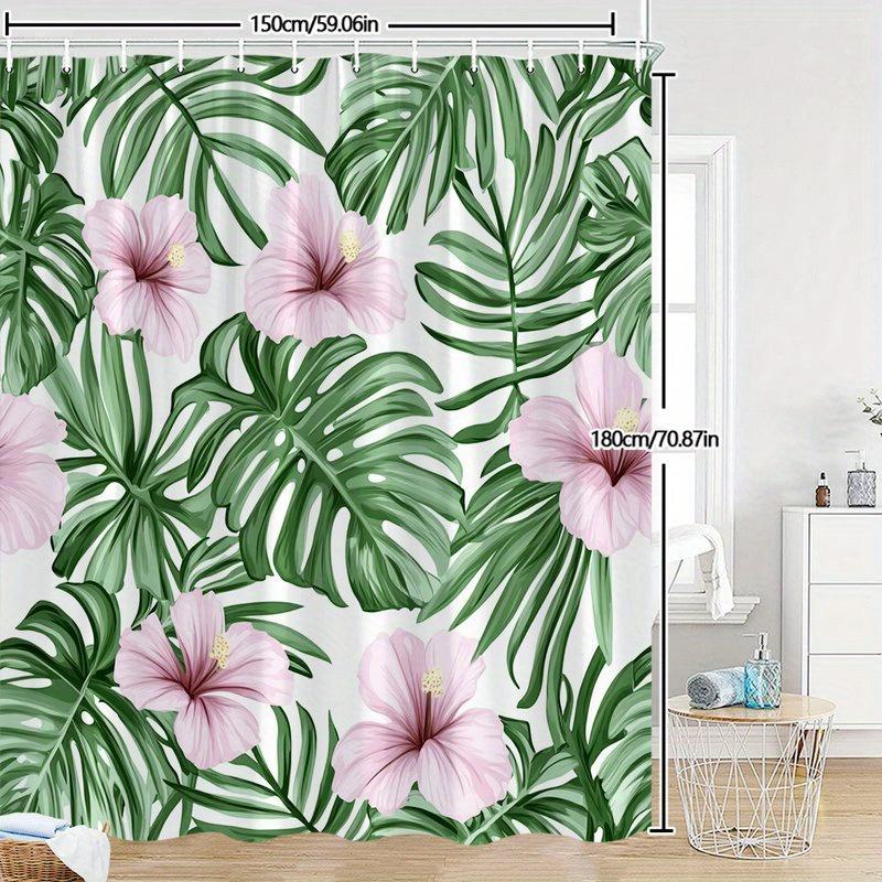 Tropical Shower Curtain Botanical Bathroom Decor With Hooks, Green Monstera Leaves & Pink Hibiscus Flowers On White Background W60H190(CM)-1 Pcs
Tropical Shower Curtain Botanical Bathroom Decor With Hooks, Green Monstera Leaves & Pink Hibiscus Flowers On White Background W60H190(CM)-1 Pcs