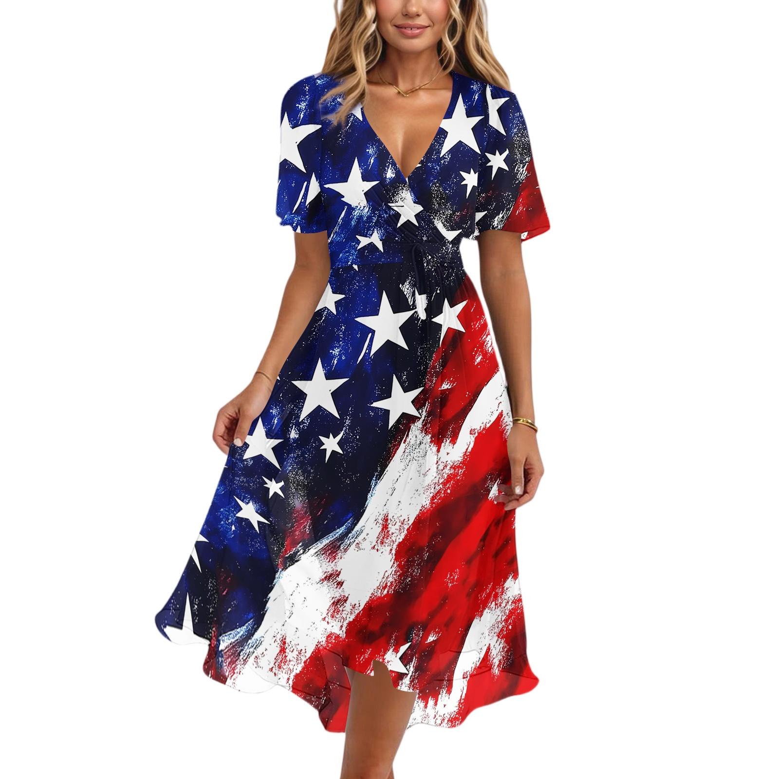 Women s Casual V Neck Short Sleeve Dress with Abstract Star and Stripe Print Midi Length Comfortable Fit for Everyday Wear S червоний
Women s Casual V Neck Short Sleeve Dress with Abstract Star and Stripe Print Midi Length Comfortable Fit for Everyday Wear S червоний