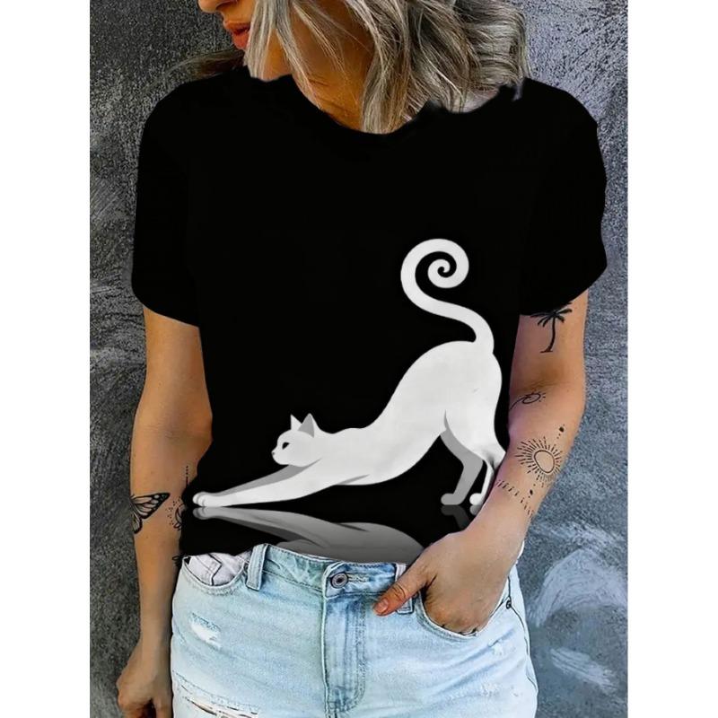 Minimalist stretching white cat silhouette printed women s T-shirt summer loose round neck funny cat short-sleeved top slimming T-shirt S
Minimalist stretching white cat silhouette printed women s T-shirt summer loose round neck funny cat short-sleeved top slimming T-shirt S