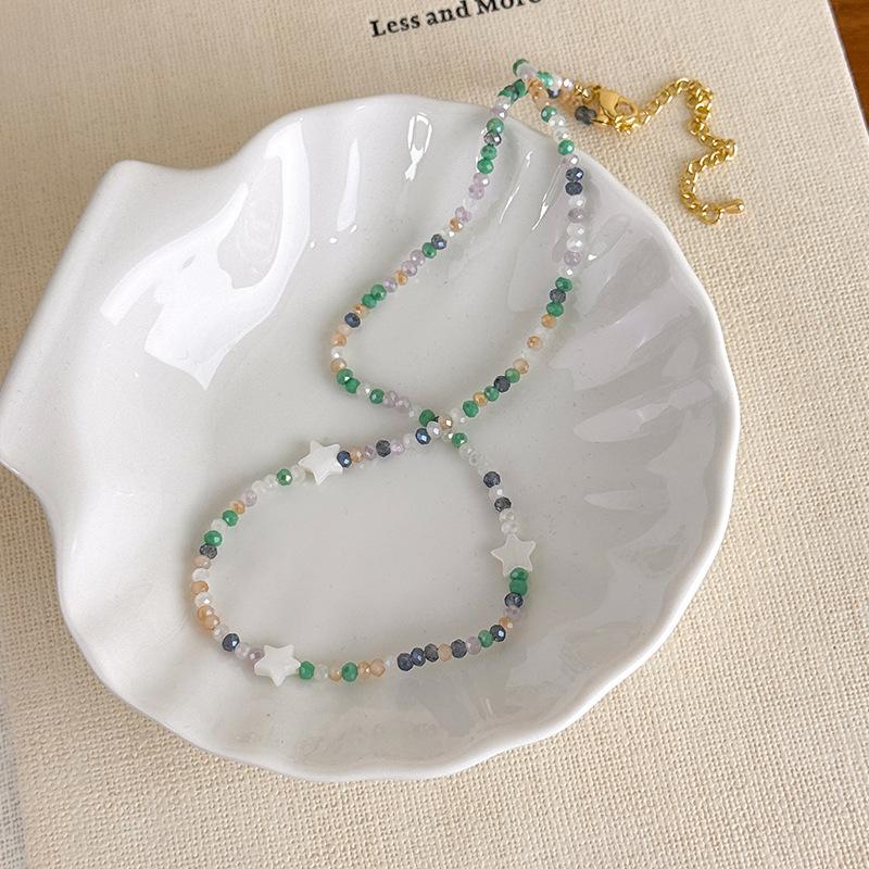 Creative Mix Color Glass Beads White Shell Star Beaded Necklace for Women Girls Gold Plated Alloy Chain Strand Chokers
Creative Mix Color Glass Beads White Shell Star Beaded Necklace for Women Girls Gold Plated Alloy Chain Strand Chokers