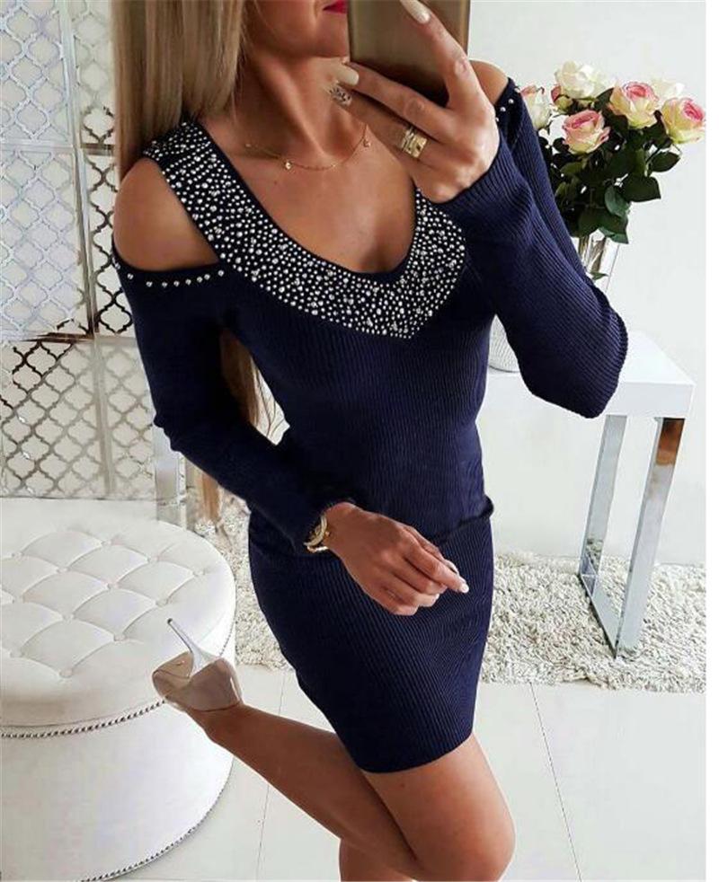 Европейско-американское осеннее сексуальное платье с V-образным вырезом, открытыми плечами и облегающее талию Medium темно-синий
Европейско-американское осеннее сексуальное платье с V-образным вырезом, открытыми плечами и облегающее талию Medium темно-синий