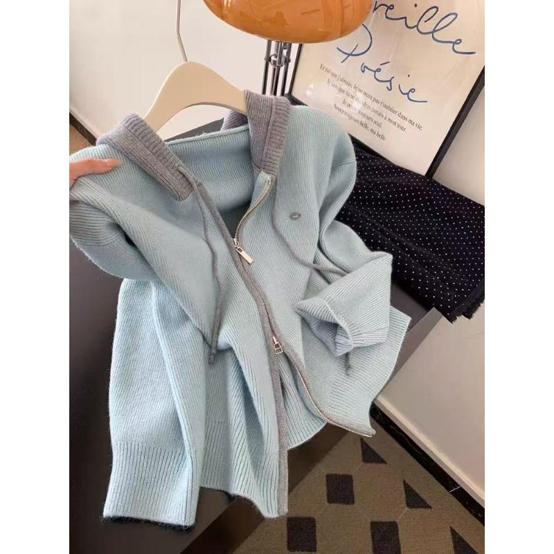 Blue double zipper hooded long-sleeved knitted cardigan sweater jacket women s new lazy top L светло-синий
Blue double zipper hooded long-sleeved knitted cardigan sweater jacket women s new lazy top L светло-синий