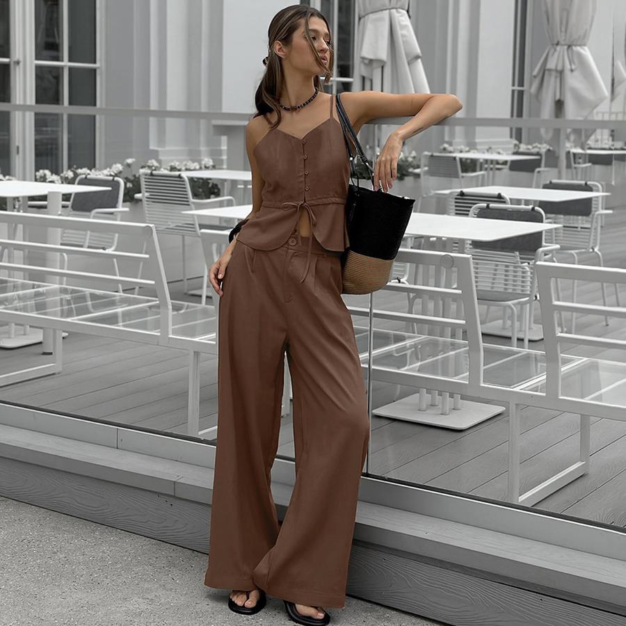 Summer New Fashion Strappy Tank Top High Waist Wide Leg Pants Two Piece Set Fashion Personality Commute French Style L коричневий
Summer New Fashion Strappy Tank Top High Waist Wide Leg Pants Two Piece Set Fashion Personality Commute French Style L коричневий