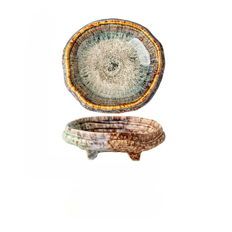 Винтажная печь для обжига Керамическая тарелка на четырех ножках Нестандартная тарелка для суши Тарелка для димсамов Блюдо для приправ Посуда для молекулярной кухни