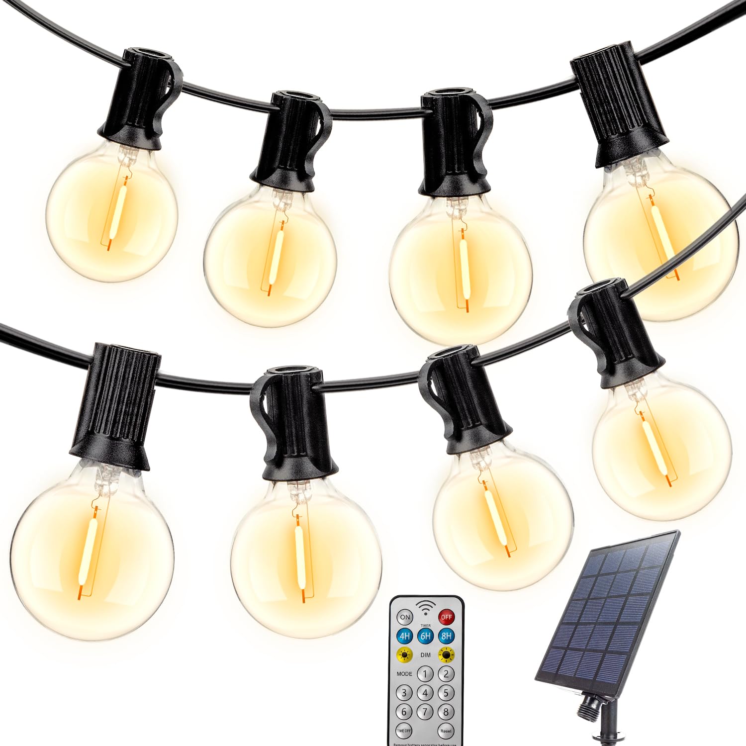 15М Солнечная Гирлянда Водонепроницаемая Садовая Теплая G40 LED E12 8 Режимов Диммирования Пульт Дистанционного Управления Солнечная USB Декоративная Подсветка для Внутреннего и Наружного Использования Идеально для Новой Школы и