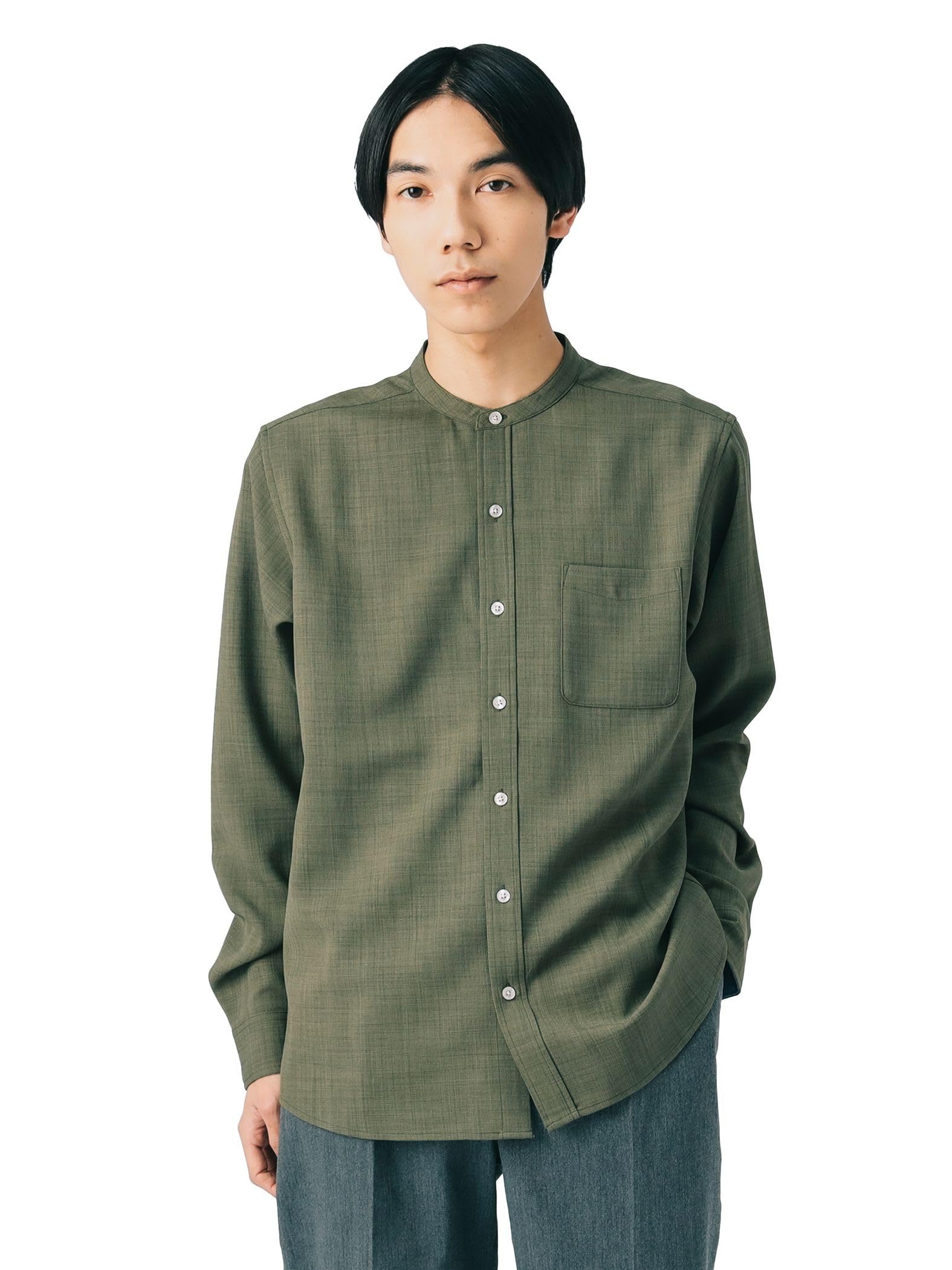 Beams Heart Men s Polymelange Band Collar Shirt, Olive, Size M, 42110095413
Beams Heart Men s Polymelange Band Collar Shirt, Olive, Size M, 42110095413